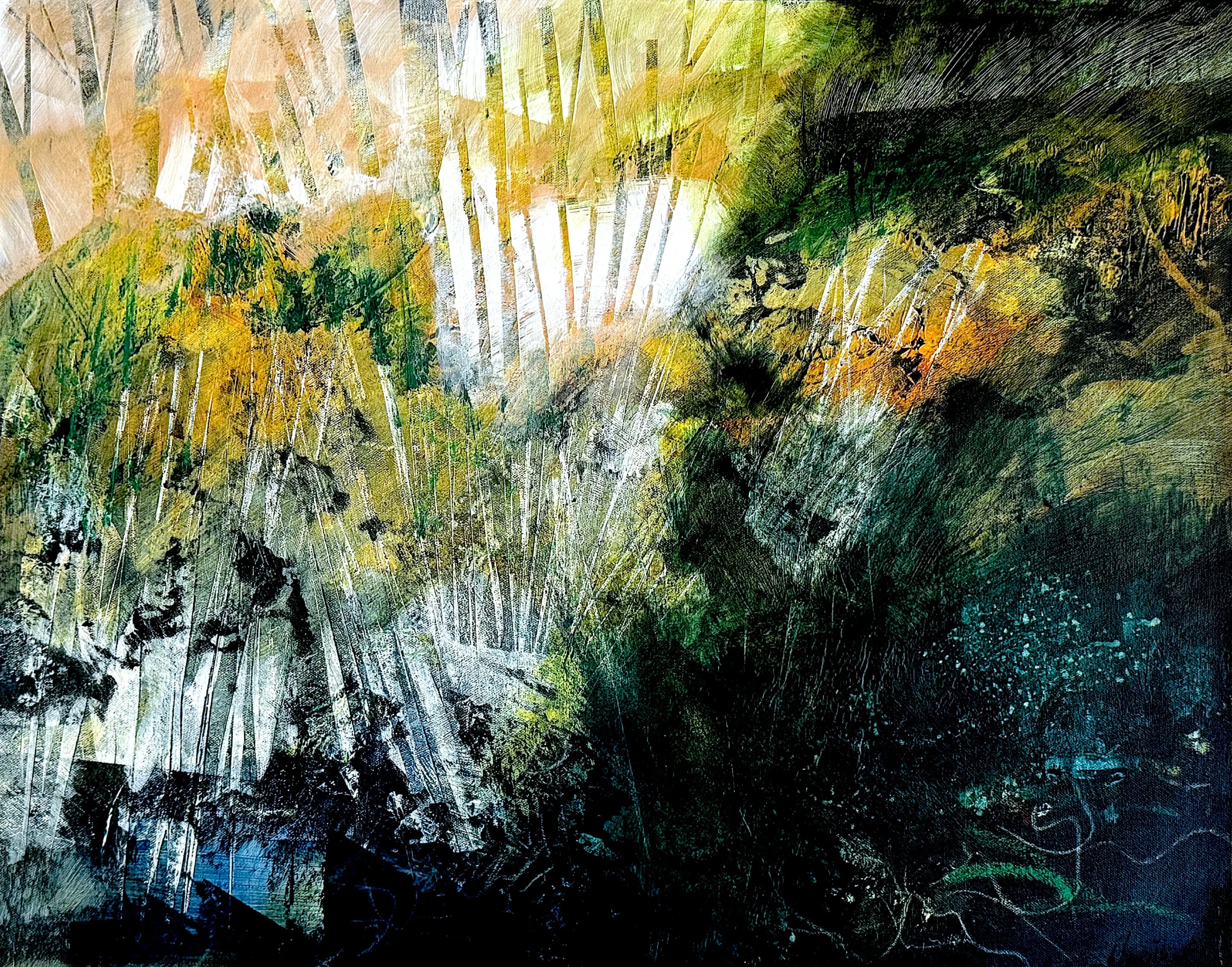 Paysage abstrait en vert et jaune, Marijean Harris -  Contemporary Landscapes
